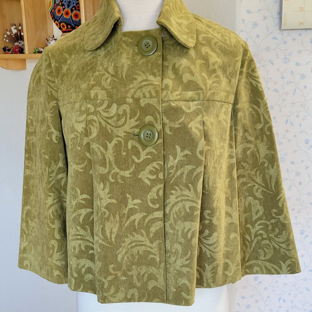 Micro Corduroy Capelet/Jacket in Olive Green